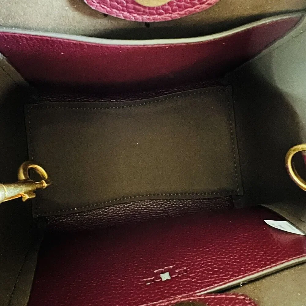 TORY BURCH McGraw Burgundy Leather High Frequency Small Bucket Crossbody Bag